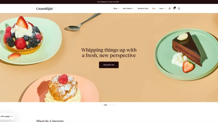 Current Cream Right homepage with navigation and a product banner