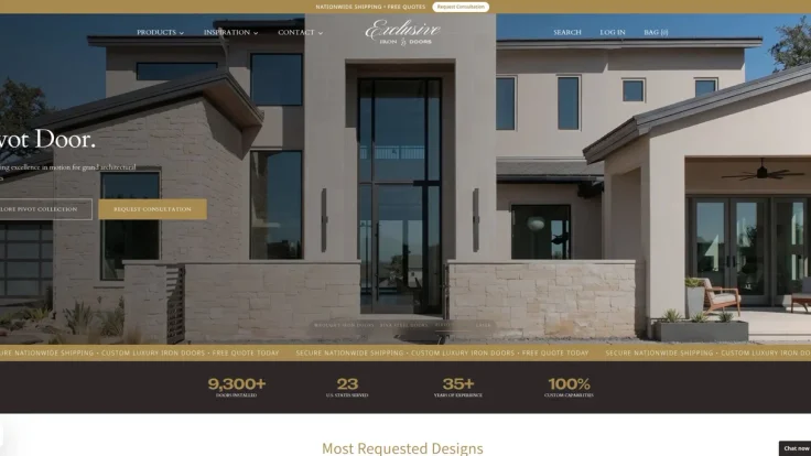 Current Exclusive Iron Doors homepage with navigation and door banner