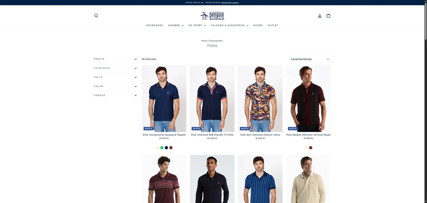 Colección actual de polos de Original Penguin con filtros, ordenación y tarjetas de productos