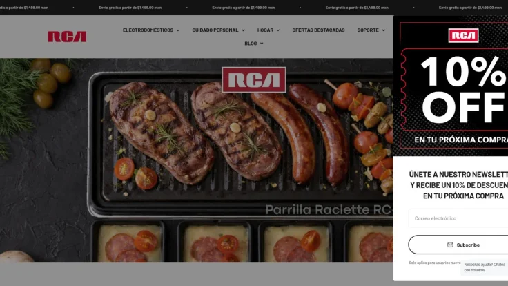 Current RCA Mexico homepage with navigation and an electric grill banner