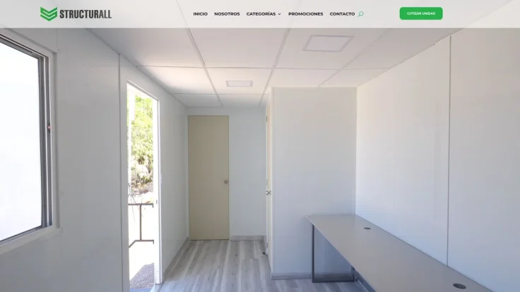 Current Structurall homepage with navigation and a photograph of a modular unit